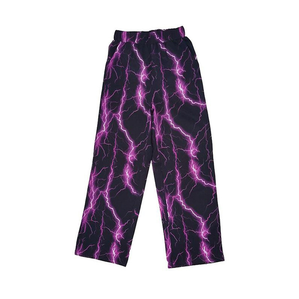 Autumn Korean Harajuku Style Streetwear Retro Purple Lightning Print Casual  Pants Wide-Leg Straight Trousers | Wish