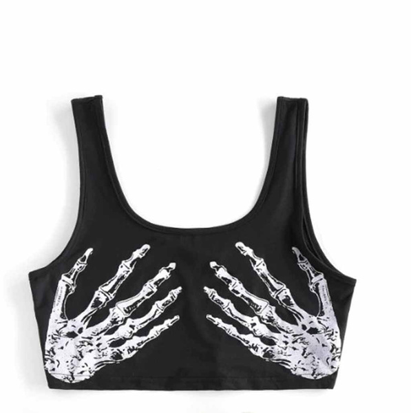 Women's Crop Cami Top Skeleton Skull Hand Print Sports Bra