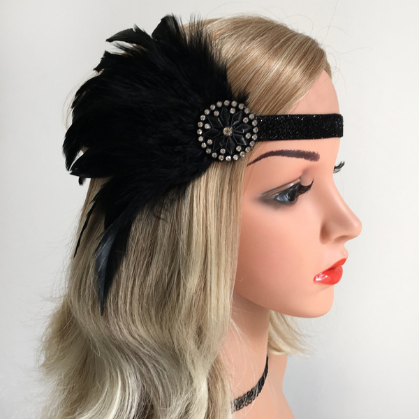Women's Black Headband 1920's Headdress 