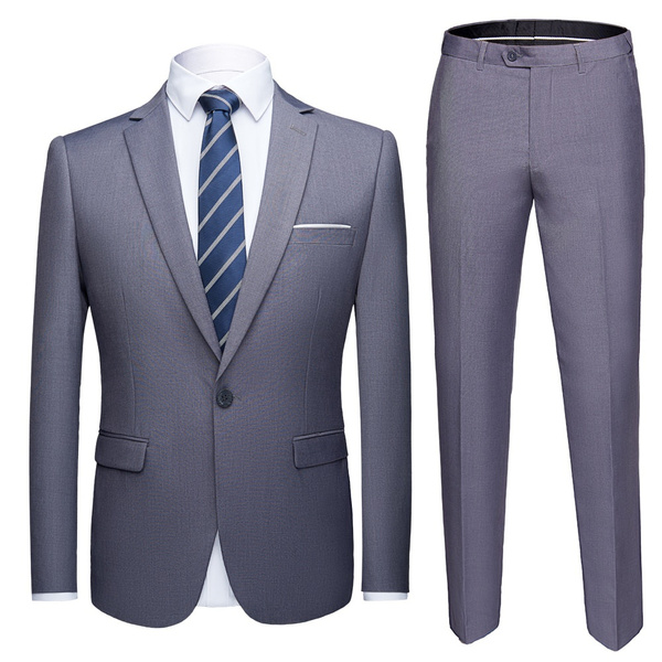 Business Formal Men Suits Solid One-Button Blazer Pants Marriage