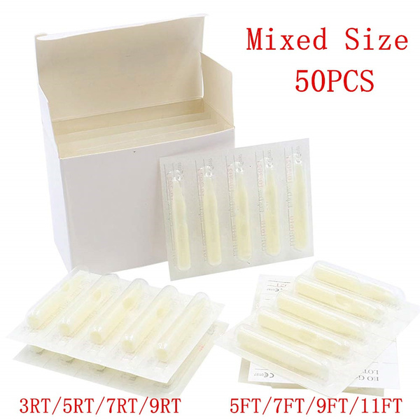 50 Pieces Tattoo Mixed Tips Sterile Assorted Plastic Disposable White Nozzles Tube With 357