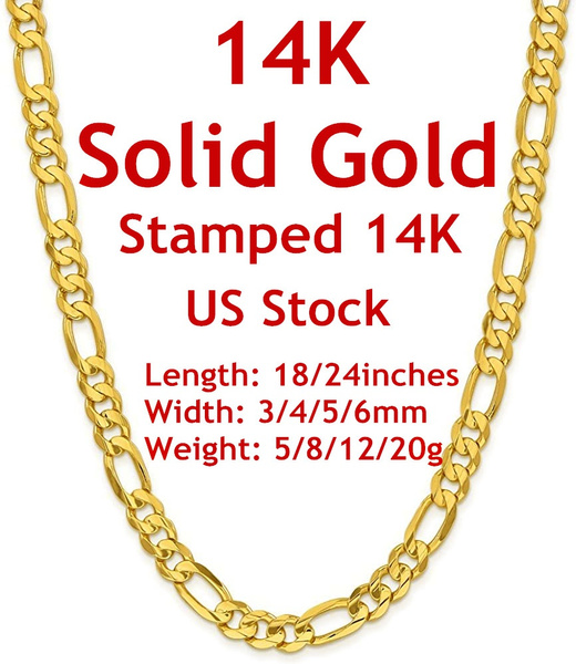 14K Solid Yellow Gold Cuban Flat Figaro 