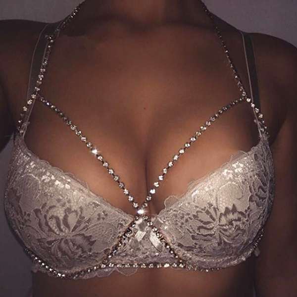 Crystal Body Chain Bra Bikini Beach Harness Necklace For Women Rhinestone  Jewelry Breast Chains Party