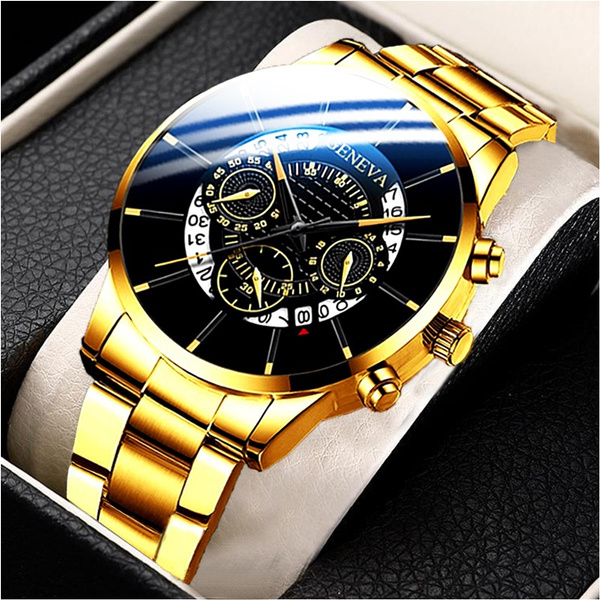 Mens Gold Watches Men Luxury Analog Watch Black Belt Wrist Watch Fashion  Business Casual Watches for Men Stainless Steel Mesh Watches