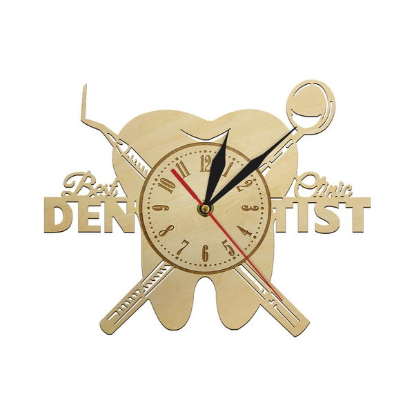 Teeth Dentist Wall 3D Retro Wood Hanging Clock Quiet Sweep Quartz Watch