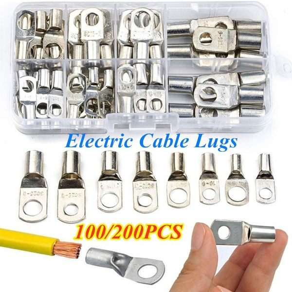 200/100/90/60 PCS SC Cable Lugs Tinned Copper Lug Ring Wire Connectors ...