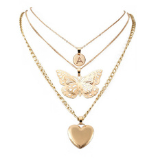 butterfly, Heart, Chain Necklace, Fashion