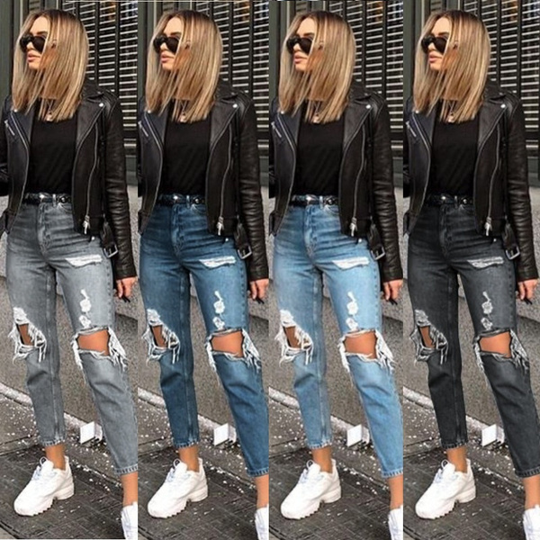 New Fashion Casual Torn Jeans for Women Ripped Loose Fit Denim Pants Boyfriend  Jeans Plus Size | Wish