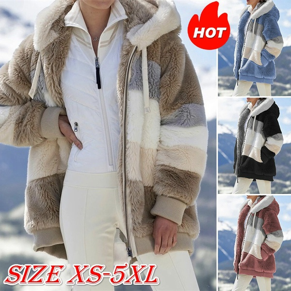 New Winter Women's Jacket Hooded Warm Plush Loose Jacket for Women  Patchwork Winter Outerwear Faux Fur Zipper Louis Vuitton Ladies Parka Coat  Plus