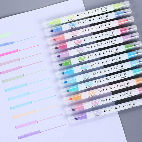 12 Colors/Set School Highlighter Pen Students Highlighters Marker Brush Pens  Pastel Markers Watercolor Fluorescent Pen Drawing