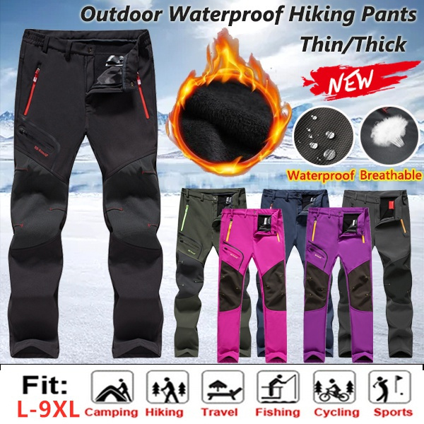 Plus Size Men/women Winter Outdoor Fleece Warm Waterproof Hiking Trousers  Camping Climbing Fishing Skiing Trekking Thick Style Softshell Pants,S-5XL  Autumn Thin Style Breathable Long Pants Pantalon Homme