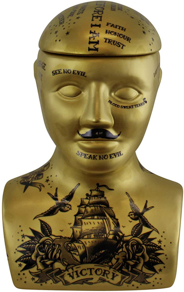 Testa Frenologica Dorata Da Collezione - Decorazione Vintage Con Citazioni Ispiratrici, 16x9x8 Cm