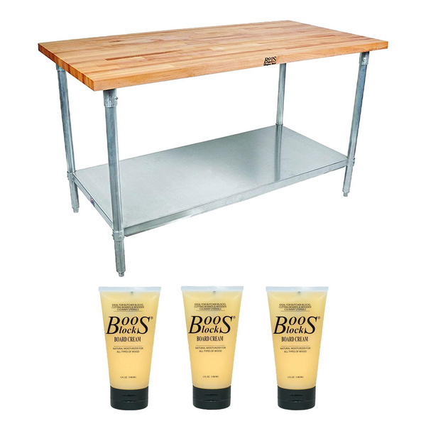 John Boos 48 Inch Maple Wood Work Table w/ Undershelf and Care Cream (3 ...