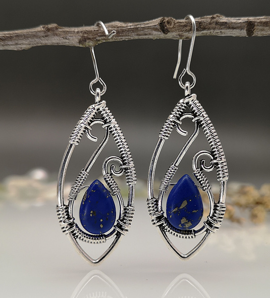 2021 Bride Crafters Creative Amazon lapis earrings with vintage silver ...