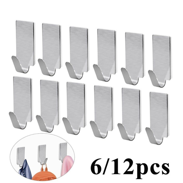 6/12PCS Self Adhesive Home Kitchen Wall Door Stainless Steel Holder Hook Hanger 