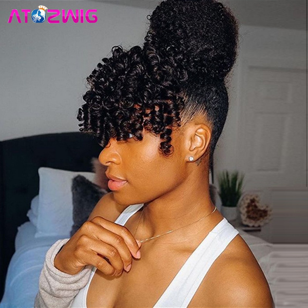 G&T Wig Afro High Puff Hair Bun Drawstring Ponytail With Bangs Short Kinky  Curly Pineapple Pony-1B/GREY - Hair Extensions & Wigs - Los Angeles,  California | Facebook Marketplace | Facebook