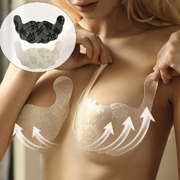 Women Self Adhesive Bra Strapless Large Size Blackless Solid Bra Lace Stick  Gel Push Up Women'S Underwear Invisible Bra 2/1pairs