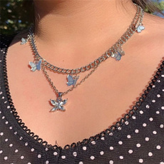 butterfly, Chain Necklace, short necklace, Jewelry