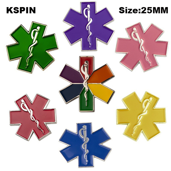 Colorful Star Of Life Nursing Ambulance Lapel Pin Badge Pin Emt Ems Blue Enamel Pins Brooch 6564