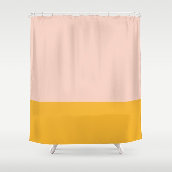 Millennial Pink and Mustard Yellow Minimalist Color Block Shower