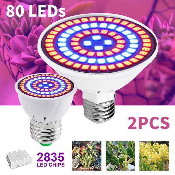 2pc 80 LED E27 Grow Light Bulb Socket Full Spectrum Grow Light Plant Growth Lamp 