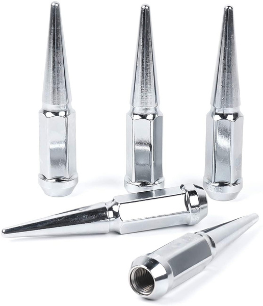 M14x1.5 Wheel Spike Lug Nuts, 5 PCS Chrome Spiked Lug Nuts 14mmx1.5 Solid 4.4" Tall Acorn Lug
