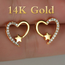 Heart, DIAMOND, gold, Stud Earring