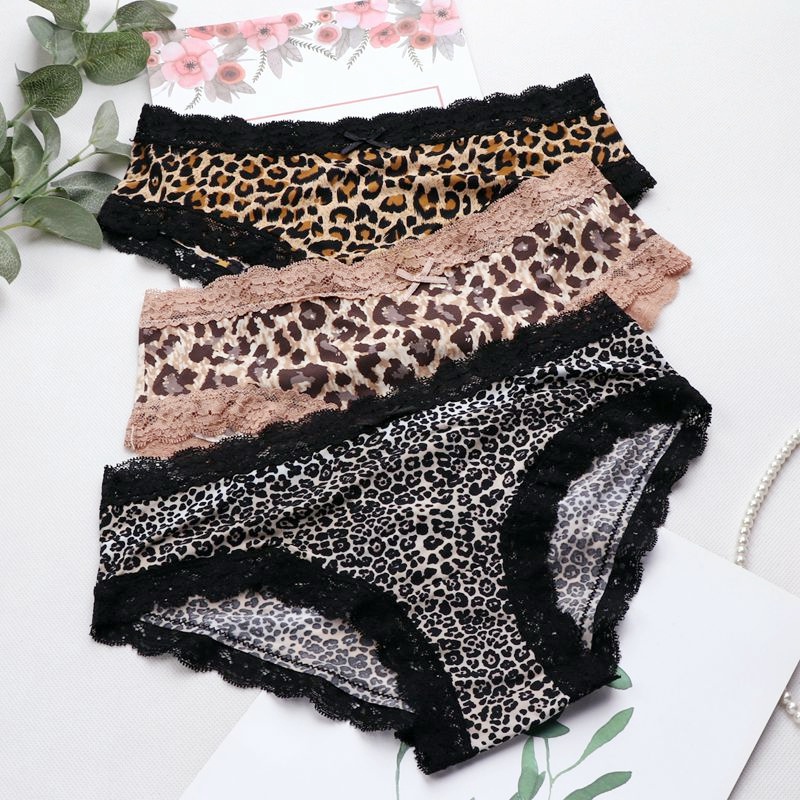Lace Knickers Leopard Print Panty Underwear Briefs Underpants Lingerie