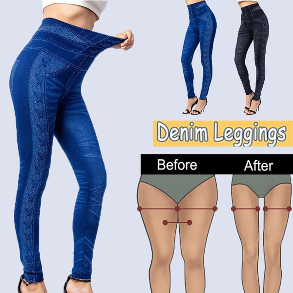 Women Imitation Jeans Leggings Side 