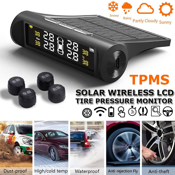 Auto Wireless Solar Car TPMS Tire Pressure Monitor System w/ 4 External Sensors 