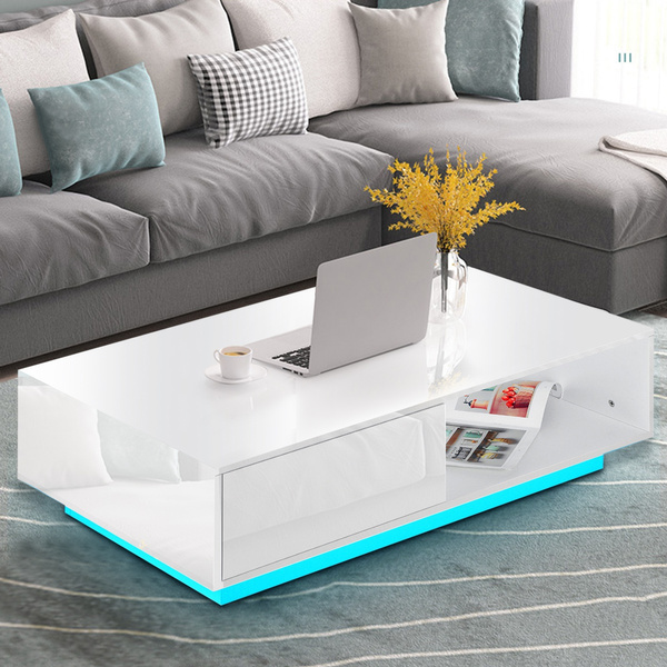 37 4 X 21 7 13 Inch Modern Luxury Rgb Coffee Table High Gloss End With 2 Storage Drawer Living Room Sofa Side Home Office Decorative Furniture Black White Wish 13 Inch Modern Luxury Rgb Coffee Table, High End Coffee Table Decor
