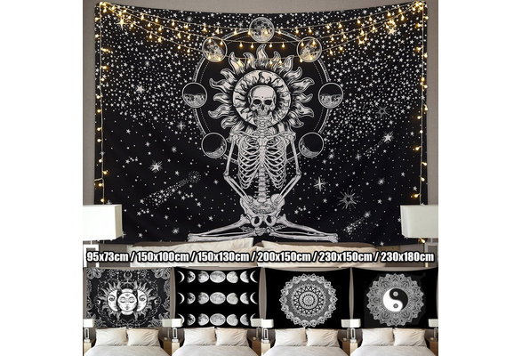Mandala Skull Tapestry Wall Hanging Moon Phase Change Tapestries Deco 59.1X 51" 