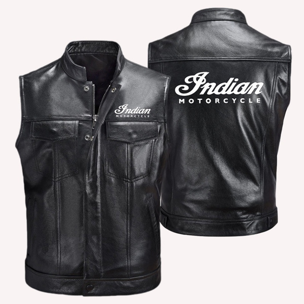 2021 Men's New Indian Motorcycle Vest Men's PU Leather Sleeveless Leather  Jacket Fashion Casual Jaguar Men's Riding Leather Vest