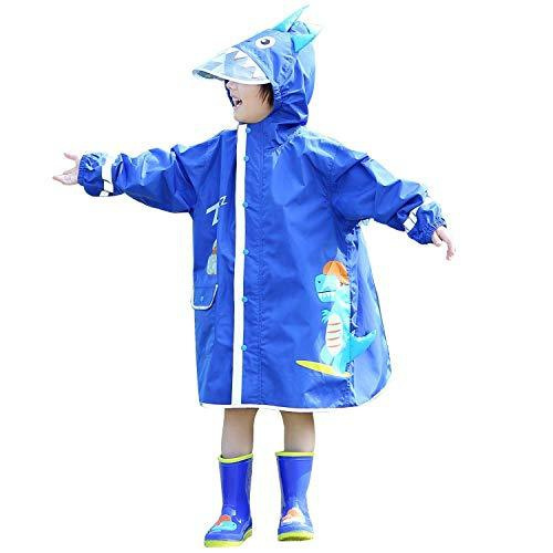LIVACASA Kids Raincoats Boys Girls with Hooded Transparent Hat Brim Breathable Rainsuit Reflective Stripes Kids Puddle Suits with Pocket Cute Pattern Rain Poncho Waterproof Rainwear 