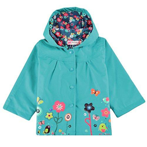 trudge Girls Rain Jacket Coat Outdoor Waterproof Jacket for Children Hooded Windproof Rainproof Double Layer Flower Pattern 90-140CM 