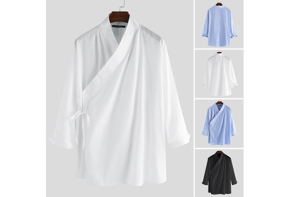 2021 Men Loose Long Sleeve Cardigan Shirt Japanese Kimono Karate Uniform  Kung fu Cardigan Shirt