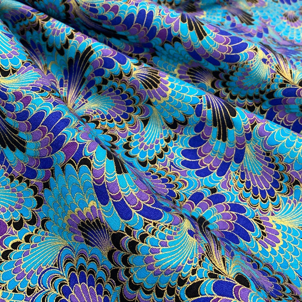 Japanese Fabric 100 Cotton Fabric Peacock Feathers Printed bronzing Fabric Patchwork Sewing