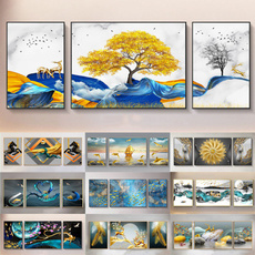 wallpictureslivingroom, modern abstract oil painting, Office, golden