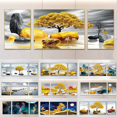 wallpictureslivingroom, modern abstract oil painting, Office, golden