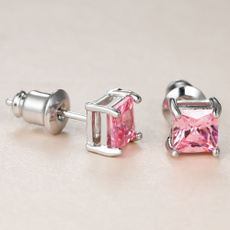 pink, Jewelry, pink sapphire, Stud Earring