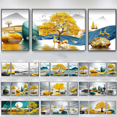 wallpictureslivingroom, modern abstract oil painting, golden, Posters