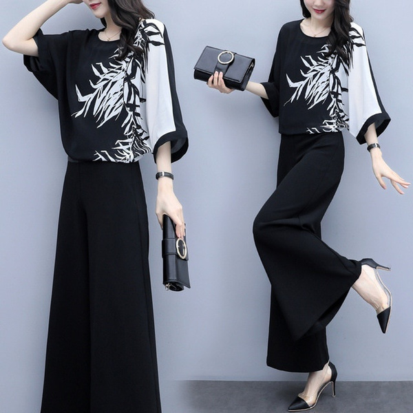 Chiffon Pantsuits Women Pant Suits For Mother Of The Bride Outfit Formal  Wedding Guest Black Wide Leg Loose Two Piece Set