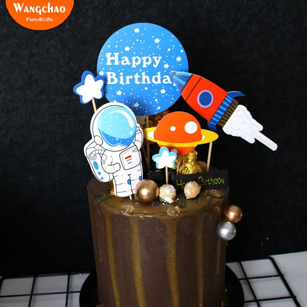 Nouveautes Astronaute Espace Homme Theme Gateau Topper Garcon Joyeux Anniversaire Decoration De Gateau Decorations De Fete D Anniversaire Noir Wish
