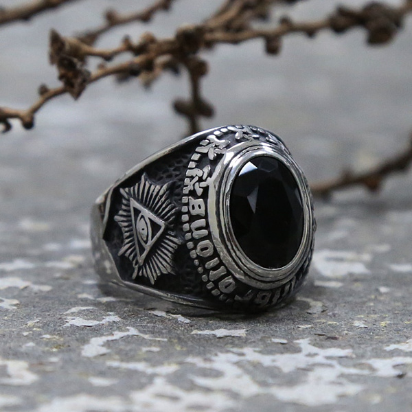 Female Stainless Steel Ring Black Stone