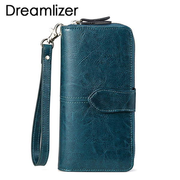 Wax Real Leather Women Wallet Large Long Female Clutch Cellphone Bag Lady | Wish