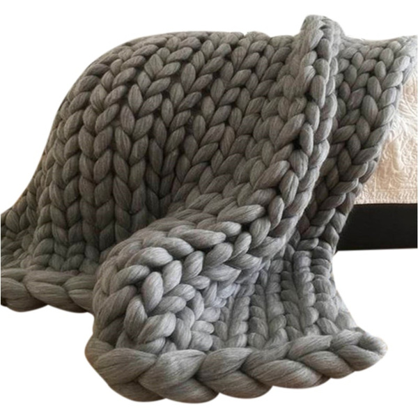 Large Chunky Knitted Thick Blanket, Yarn Woolen Throw Sofa Blanket