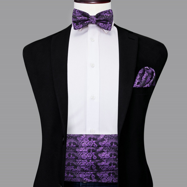 Hi-Tie Classic Silk Purple Cummerbunds for Men Tuxedo Elastic Belt ...