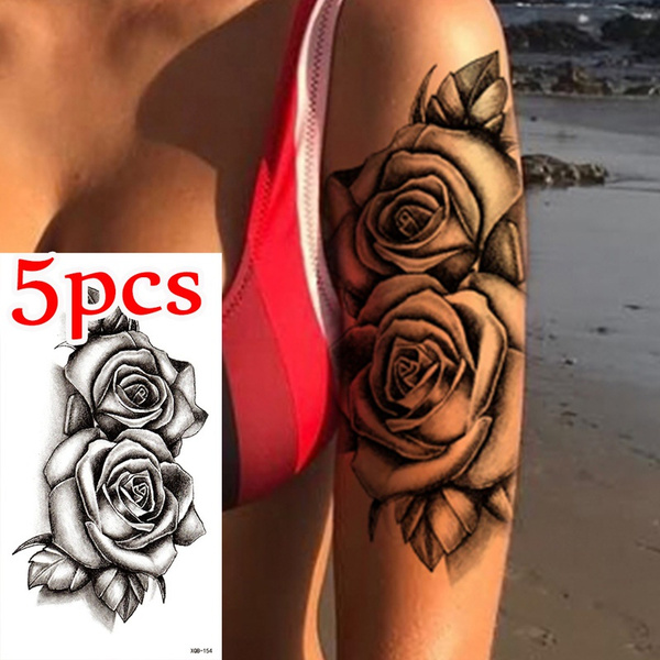 Cheap 2 pcs Floral Arm Tattoo, Large Rose Flower Tattoo, Rose Temporary  Tattoo Woman, Rose Temporary Flower Tattoo Design, Rose Tattoo For Womans  Chest | Joom