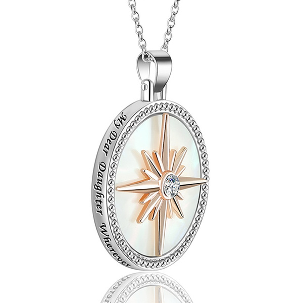 "Always My Daughter" Diamond Compass Rose Pendant Necklace Wish