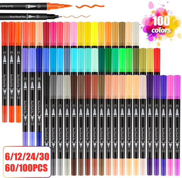 6-60 Colors Art Pens Set, Fine Tip & Flexible Brush Pen Tip, Water